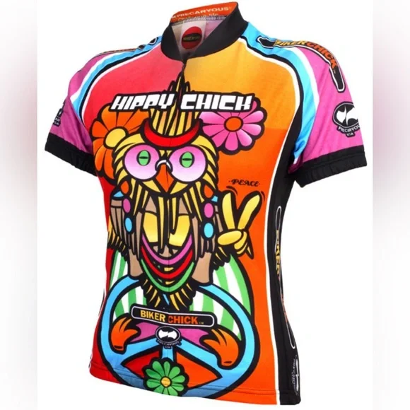 World Jerseys Biker Hippy Chick Zip Up Short Sleeve Active Top Groovy Size M - Picture 3 of 16